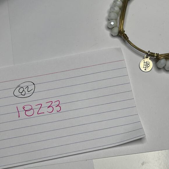 BOURBON & BOWETIES gold tone bracelet bangle petite faceted white beads jewelry - Picture 10 of 10